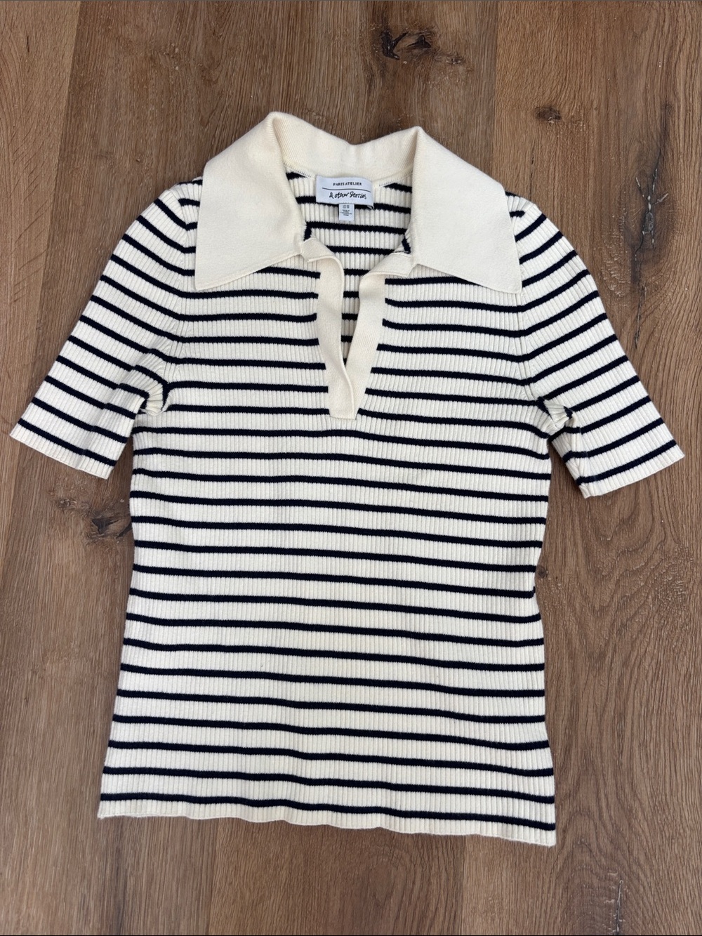 & Other Stories Striped Polo Knit Top in Cream & Black XS
